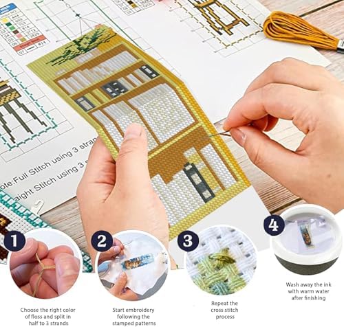 KYOQFVN 6 Pcs Bookshelves Cross Stitch Bookmark Kit for Beginner - Stamped Cross Stitch Kits for Adults - DIY Crossstitch Kits Adult with Instructions Hand Craft 14CT - Image 3