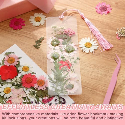 AmazingSpark 222 Pcs Dried Flower Bookmark Kit with Tassels, Pink - Image 4