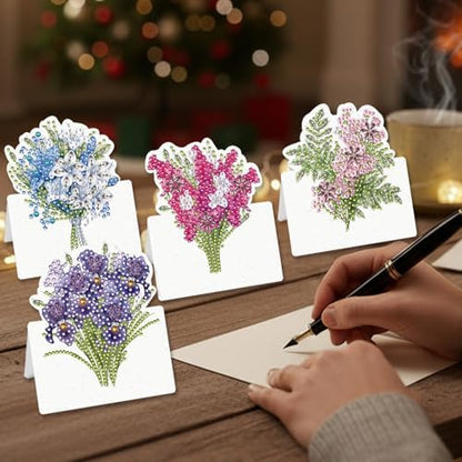 jinglinhh 12pcs Flowers Bouquet Sunflower Diamond Art Painting Greeting Cards with Envelopes, DIY Card Making Kits for Adults, Diamond Art Christmas Cards for Birthday Holiday Postcards Craft Gifts - Image 4