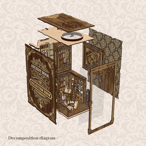 DIY Ancient Library Book Nook Kit, Wooden 3D Puzzle with LED Light, Miniature Bookshelf Model, Cultural Decor for Adults, 411 Pieces (Ancient Library) - Image 5
