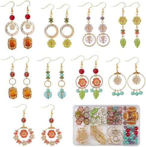 SUNNYCLUE 10 Pairs Bohemian Earring DIY Vintage Earring Charms Acrylic National Style Flowers Leafs Drop Beaded Dangle Fashion Earring for Women Adult Beginners Starters Supplies Craft by SUNNYCLUE