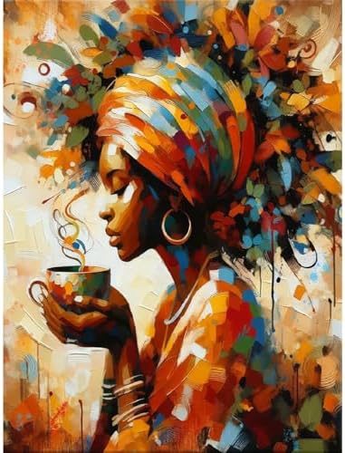 African Woman Paint by Numbers Kit for Adults Framed Canvas, Frameworkless by FairylandJinWenn