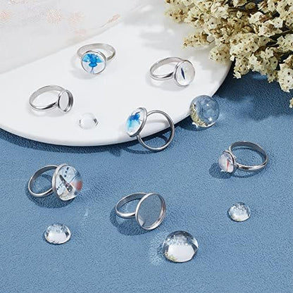SUNNYCLUE 40Sets 80Pcs Cabochon Ring Blanks Glass Cabochons Ring Base Stainless Steel Rings Bezel Flat Round Tray Adjustable Finger Rings Findings for Women DIY Silver Color Ring Making Kits Supplies - Image 5