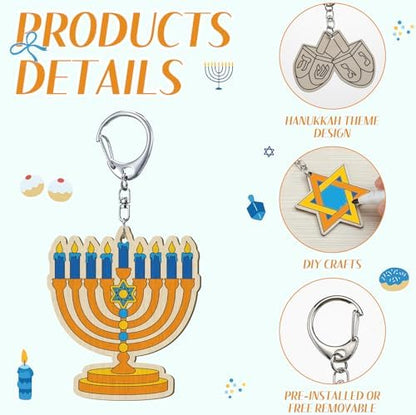RattanView 24 Pcs Hanukkah Craft Keychains DIY Keychain, 12 Styles - Image 3