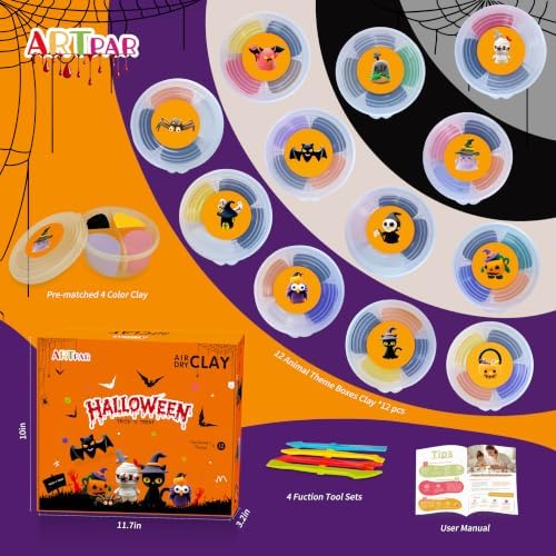 ARTPAR Kids Halloween Air Dry Clay Crafts, 12 Boxes Modeling Clay Kit - Image 2