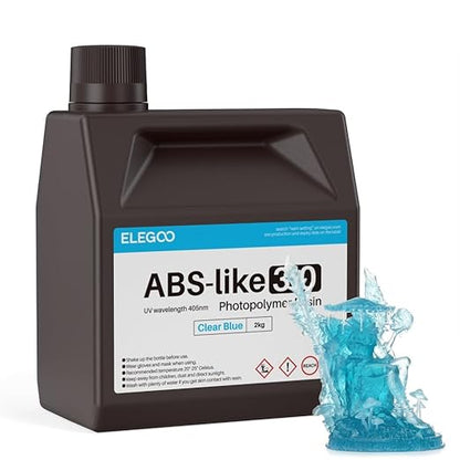 ELEGOO ABS-Like 3D Printer Resin 3.0, 405nm UV Curing Photopolymer Resina for Mars Saturn Jupiter MSLA DLP LCD Impresora with High Strength and Toughness, Low Viscosity, Clear Blue 2000g