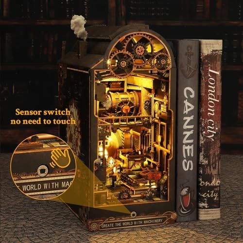 Book Nook Kit Steampunk DIY 3D Puzzle Wooden Dollhouse with LED Lights - Image 5