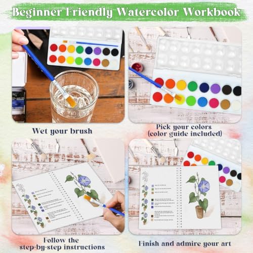 Beginners Watercolor Workbook for Adults, Step-by-Step Coloring Book Set - Image 2
