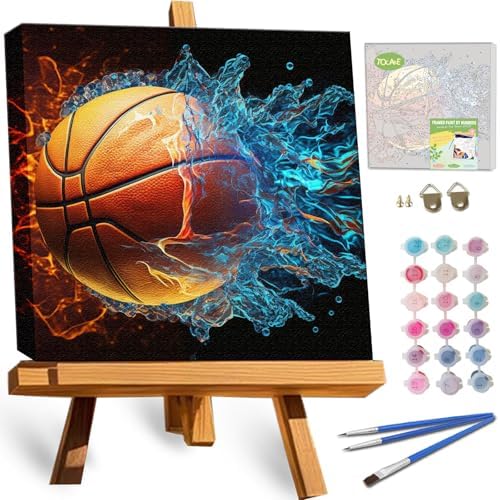 TOCARE Framed Paint by Numbers Kit for Adults Beginners & Kids Ages 8-12,12x12inch Basketball Paint by Number with Frame, Cartoon Sports Basketball Paint by Numbers Framed Canvas (Without Easel) by TOCAREDirect