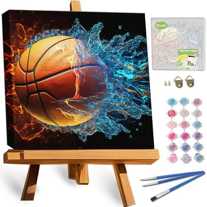 TOCARE Framed Paint by Numbers Kit for Adults Beginners & Kids Ages 8-12,12x12inch Basketball Paint by Number with Frame, Cartoon Sports Basketball Paint by Numbers Framed Canvas (Without Easel) by TOCAREDirect