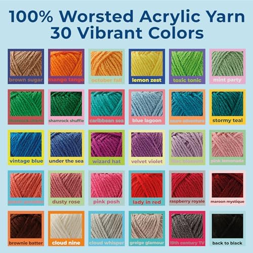 CRAFTWIZ 100% Acrylic Yarn for Crocheting and Knitting - 30x20g Skeins of #4 Worsted Weight, 1200 Yards of Soft Yarn, Perfect for Amigurumi and Other Small Crafts Projects - Image 4