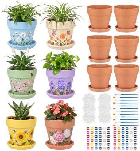 Ferrochef 6 Set 6 Set 4.7'' Terracotta Flower Pot Painting Craft Kit by Ferrochef