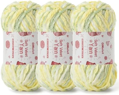 3x100g Fluffy Velvet Chenille Yarn for Crocheting and Knitting, 3x87.4yd Baby Yarn for Crocheting Soft, Crochet Chunky Yarns Amigurumi Yarns (3 Greenish Yellow) by OMoiut