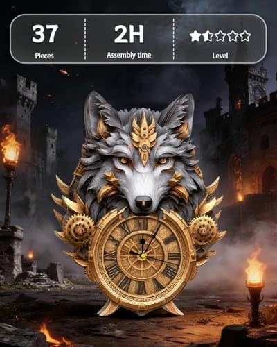 3D Wooden Puzzles for Adults Gray Wolf Design Clock Model Kit with Pendulum - Image 6