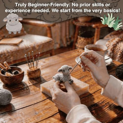 DIY Needle Felting Kit Cute Gray Lamb Lying – Needle Felting Starter Kit with Fiber Roving, Needles, Felting Pad & Instructions | Felted Farm Animal Kit for Beginners Adults | DIY Craft Gift - Image 4