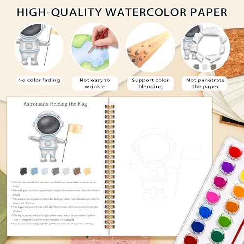 Universe Watercolor Workbook, Easy Water Coloring Book, 12 Patterns, 18 Colors Watercolors Paint Set, Explore Space Watercolor Kit for Beginners, Fun Family Art Activity, Gift for Teen - Image 3