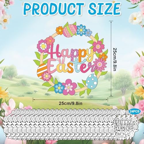 Sereliy 24 Pcs Easter Coloring Wreath Crafts, Color Your Own Easter Crafts, DIY Paper Eggs Wreath for Home Activities Games. (Egg.24PCS) - Image 2