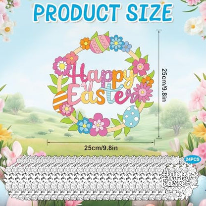 Sereliy 24 Pcs Easter Coloring Wreath Crafts, Color Your Own Easter Crafts, DIY Paper Eggs Wreath for Home Activities Games. (Egg.24PCS) - Image 2