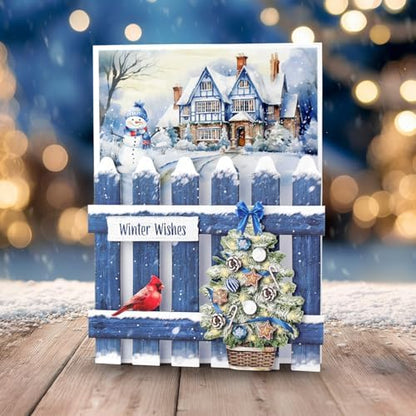 Katy Sue Christmas Garden Picket Fence Card Making Kit - 8 Shaped Cards, Die-Cut Embellishments, Background Scenes, Foam Pads, Instructions & 8 Envelopes for Christmas Card Making Supplies. UK-Made. - Image 6