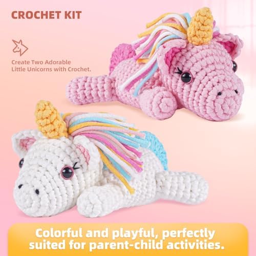 MOREJMTT Crochet Kit for Beginners, Learn to Crochet, Include Easy Knitting Soft Yarn, Step-by-Step Video Tutorial, Hook, Holiday Birthday Gift for Adults (​Unicorn​) - Image 2