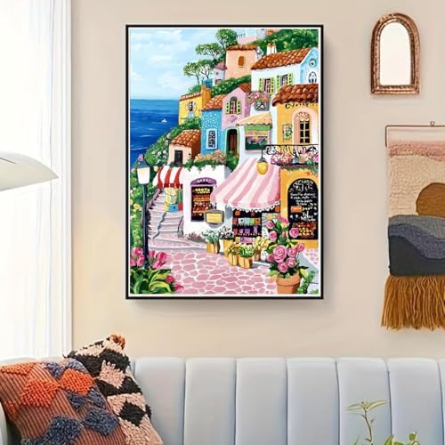 Coastal Village Town Paint by Numbers Kit for Adults Canvas, Frameworkless - Image 4