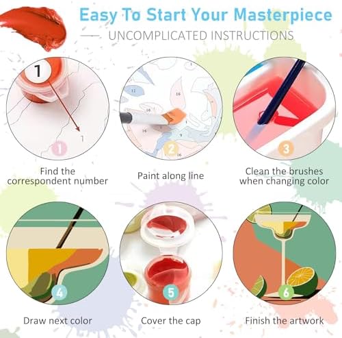 Offito 6 Pack Paint by Numbers Kit for Adults, Retro Cocktail, 8x10 Inch - Image 6