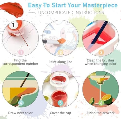 Offito 6 Pack Paint by Numbers Kit for Adults, Retro Cocktail, 8x10 Inch - Image 6