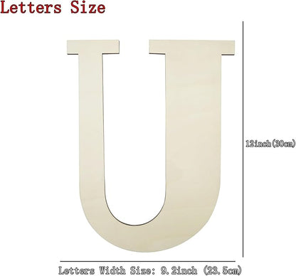 12 Inch Unfinished Wooden Numbers, 1/8 Inch Thick Large Blank Wooden Alphabet Handmade Painting Sign Boards for DIY Birthday Wedding Graduate Party Decor Props - U
