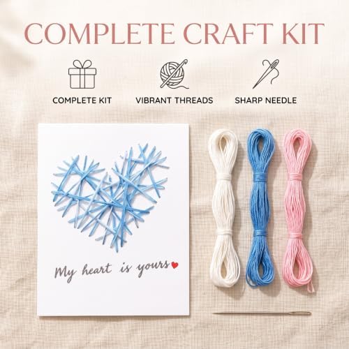 MotiveTech DIY Heart Embroidery Card Kit, Beginner Greeting Card Craft Kit, Paper Embroidery Kit for Confession, Handmade Card Kit, Heart Embroidery Thread Greeti (#4353) - Image 2