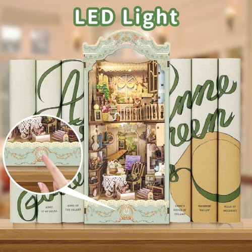 DIY Book Nook Kit,Dollhouse Booknook Bookshelf Insert Decor,3D Wooden Puzzles with LED Dust Cover,Book Nook Miniature Kit,Birthday Halloween Home Decor for Teens Adult-Countryside Diary - Image 2