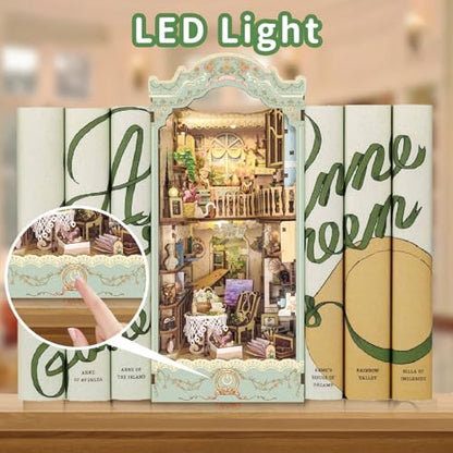 DIY Book Nook Kit,Dollhouse Booknook Bookshelf Insert Decor,3D Wooden Puzzles with LED Dust Cover,Book Nook Miniature Kit,Birthday Halloween Home Decor for Teens Adult-Countryside Diary - Image 2