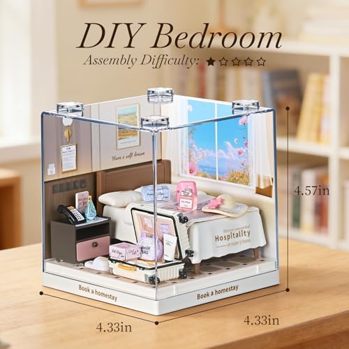 Miniature House Cozy Bedroom DIY Kit with Acrylic Display Case - Image 2