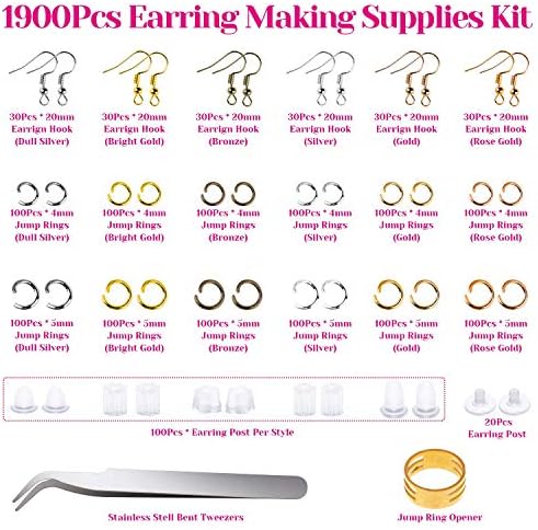 Anezus 1900 Pcs Earring Making Kit with Jewelry Hooks, Fish Hook Earrings, Backs, Jump Rings for Repair, Gifts - Image 3