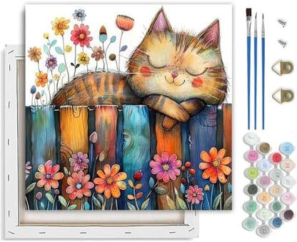 TCDZMYGS Cat Paint by Numbers Kit for Adults Beginner,Flowers Adult Paint by Number Kits on Canvas with Frame,DIY Acrylic Oil Painting by Numbers Kits for Home Wall Decor 10x10 inch by TCDZMYGS