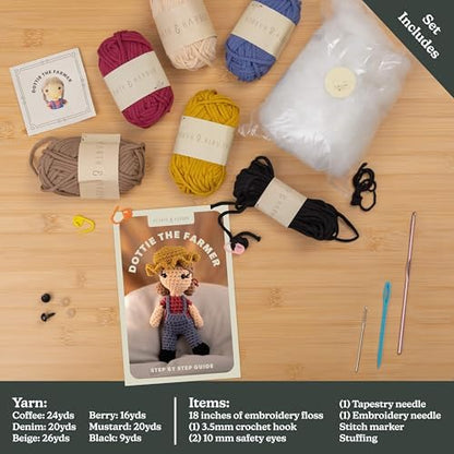 Hearth & Harbor Amigurumi Crochet Kit for Beginners, Learn to Crochet Kits for Adults Beginner with Easy Yarn, Stuffed Crochet Animal Kit with Step-by-Step Video Tutorials – Dottie the Farmer - Image 2