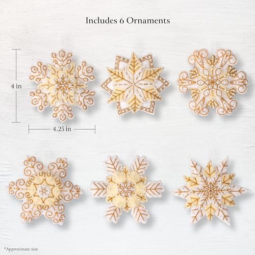 Bucilla Felt Applique 6 Piece Ornament Making Kit, Pearl Snowflakes, Perfect for Holiday DIY Arts and Crafts, 89682E - Image 2