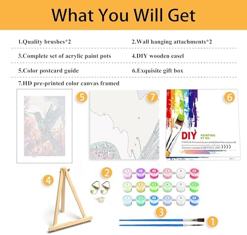 Mowana Paint by Numbers Kit for Adults Framed Canvas - with Wooden Easel, Adults' Paint-by-Number Kits Bird DIY Acrylic Oil Painting Kits Arts Crafts 7.8x11.8inch - Image 2