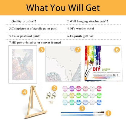 Mowana Paint by Numbers Kit for Adults Framed Canvas - with Wooden Easel, Adults' Paint-by-Number Kits Bird DIY Acrylic Oil Painting Kits Arts Crafts 7.8x11.8inch - Image 2