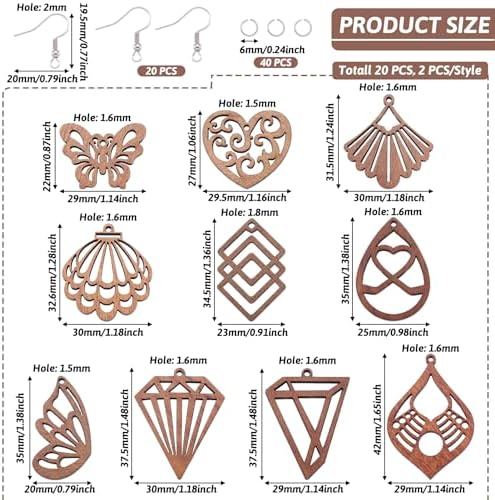 Elecrelive Walnut Wood Dangle Earring Making Kit 20Pcs Filigree Cutouts Wood Charms for DIY Bohemian Jewelry Craft Making - Image 5