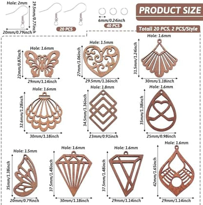 Elecrelive Walnut Wood Dangle Earring Making Kit 20Pcs Filigree Cutouts Wood Charms for DIY Bohemian Jewelry Craft Making - Image 5