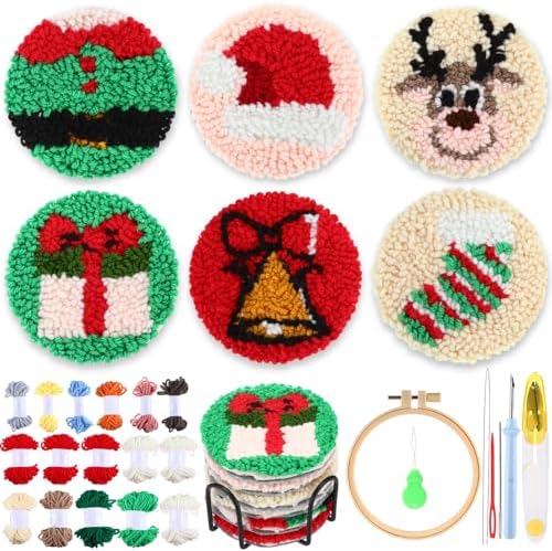 Yaomiao 6 Pcs Christmas Punch Needle Coaster Kit for Beginners, Adults by Yaomiao