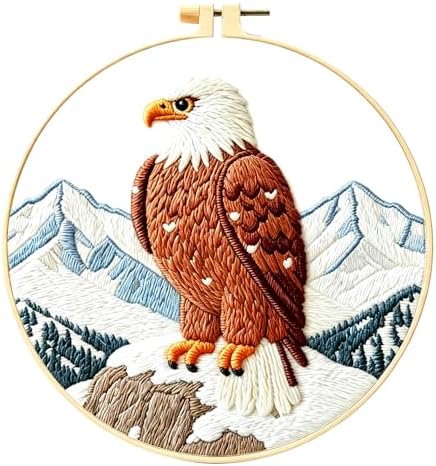 Zhenqing Bald Eagle Embroidery Kit for Beginners, Wildlife Mountain Needlework Craft with Pre-Printed Cotton Fabric, Hoop, Threads & Tools (C0211) by ZhenqingHomeFlagship