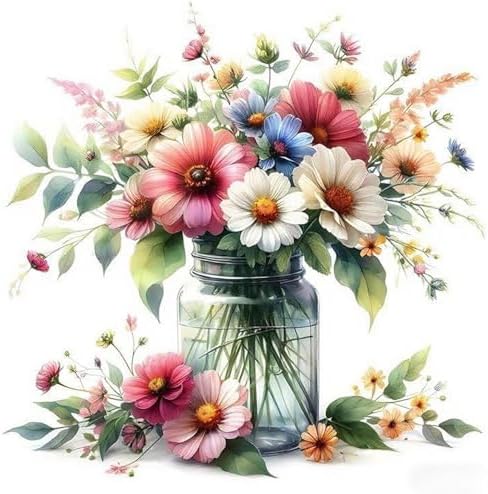 TCDZMYGS Stamped Cross Stitch Kits for Beginners,Vase Flowers 14x14in by TCDZMYGS
