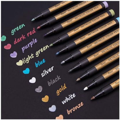 Dyvicl Metallic Marker Pens - Set of 10 Medium Point Metallic Markers for Rock Painting, Black Paper, Card Making, Scrapbooking Crafts, DIY Photo Album by Dyvicl