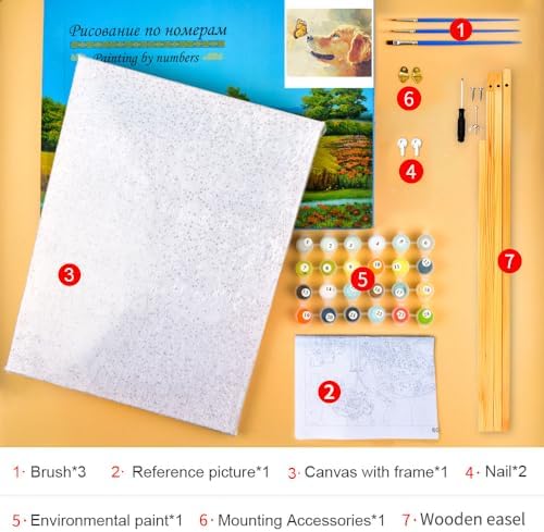TUMOVO Paint by Numbers Kit for Adults - Cute Golden Retriever Dog with Butterfly on Nose, Heartwarming Pet Art Painting by Numbers for Beginners, DIY Animal Canvas - 16x20 Inch(Framed) - Image 3