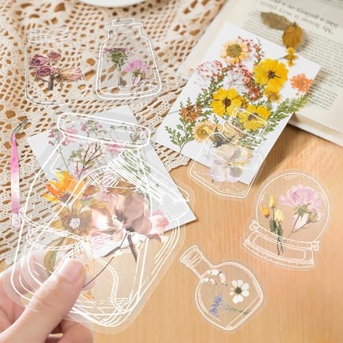Transparent Dried Flower Bookmark Kit with Tweezers for DIY Crafts, 60pcs by ZoiNavyer