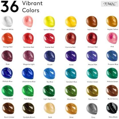 Acrylic Paint Set with 12 Art Brushes, 36 Colors (2 oz/Bottle) Acrylic Paint for Painting Canvas, Wood, Ceramic and Fabric, Paint Set for Beginners, Students and Professional Artist, Rich Pigments - Image 2