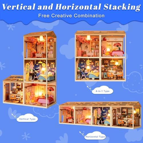 DIY Starry Night Wish Miniature House Kit with LED Light, Telescope & Piano, Roof & Dust Covers Sets, Tiny House Toys for Adults - Image 6
