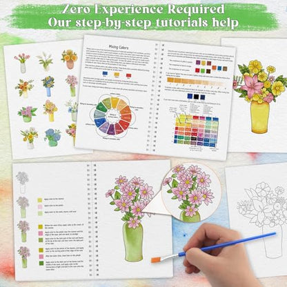 Beginners Watercolor Workbook for Adults, Step-by-Step Coloring Book Set - Image 5
