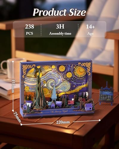 3D Wooden Puzzles for Adults Van Gogh Starry Night DIY Model Building Kits with LED Light - Home Decor, Wall Art & Unique Creative Gifts for Art Lovers/Men/Women - Image 3